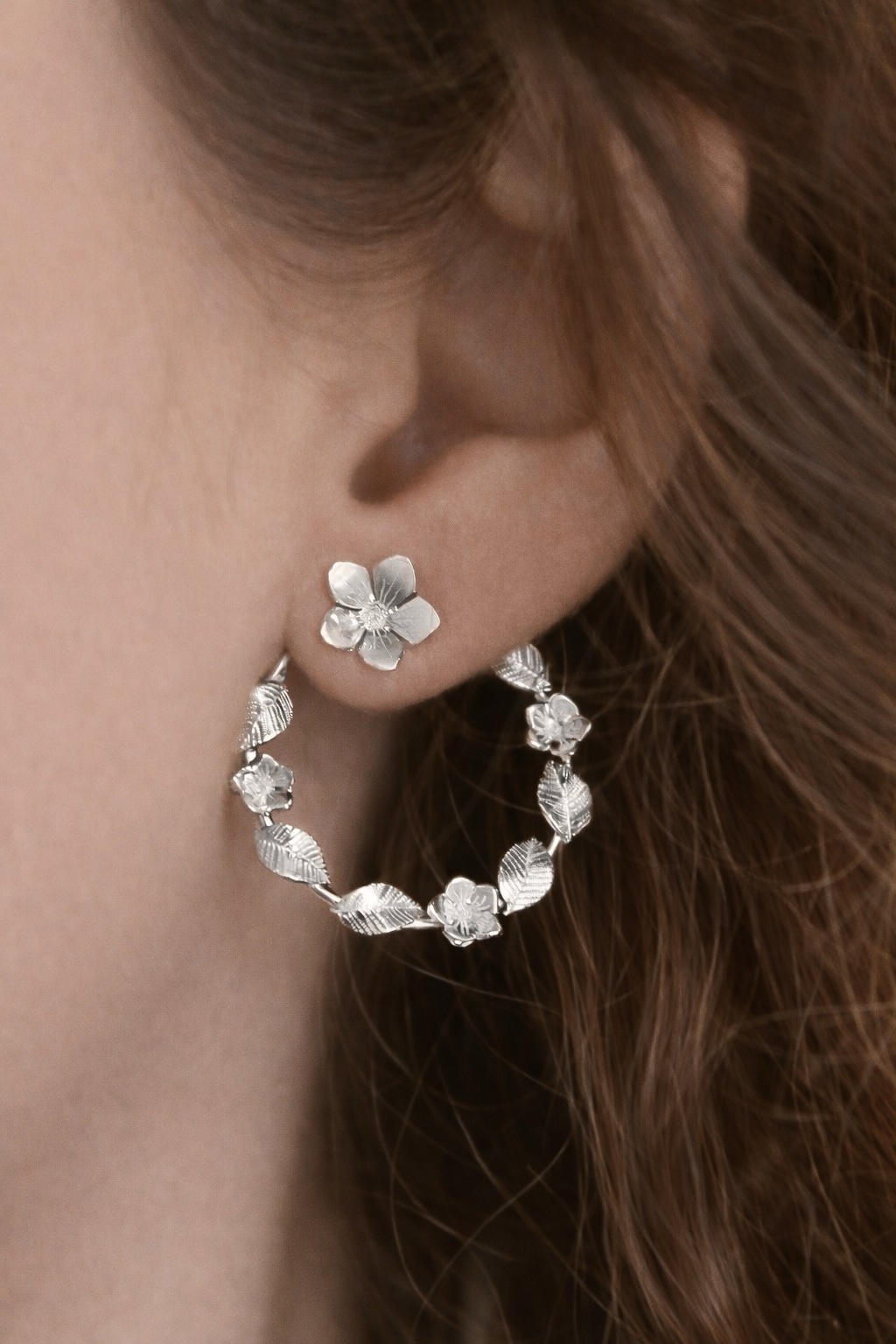 Boucles d'oreilles Violettes deux en une en argent 925 – Image 2