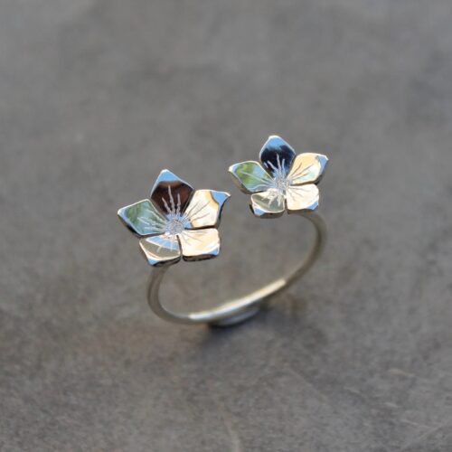 Bague Violette deux fleurs en argent 925