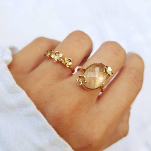Bague violettes et quartz rose