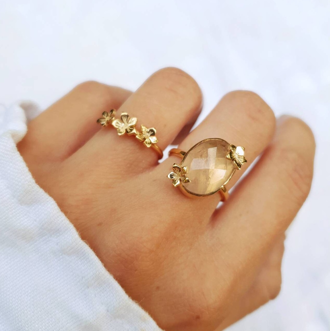 Bague violettes et quartz rose
