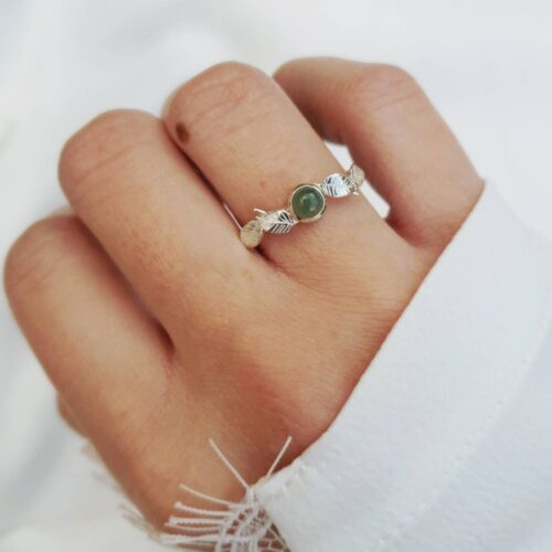 Bague feuilles et aventurine en argent 925