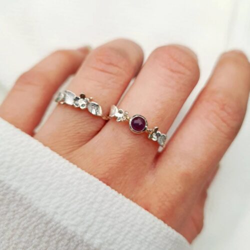 Bague marguerites et améthyste en argent 925