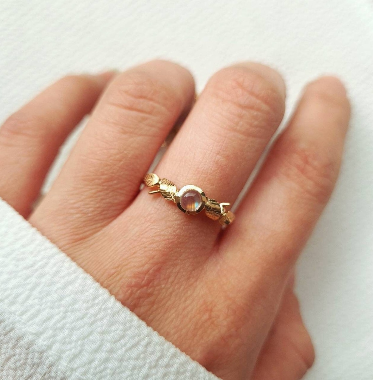 Bague feuilles et pierre de lune – Image 4