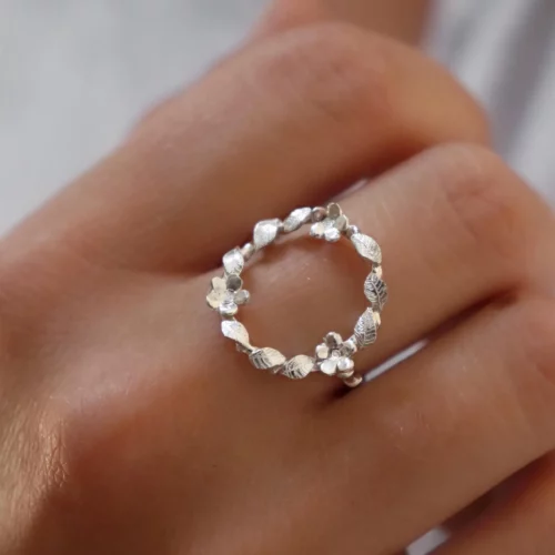 Bague couronne de fleurs en argent 925