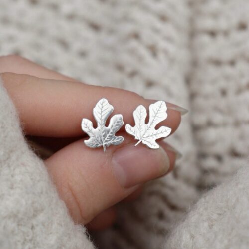 Boucles d’oreilles feuilles de figuier en argent 925