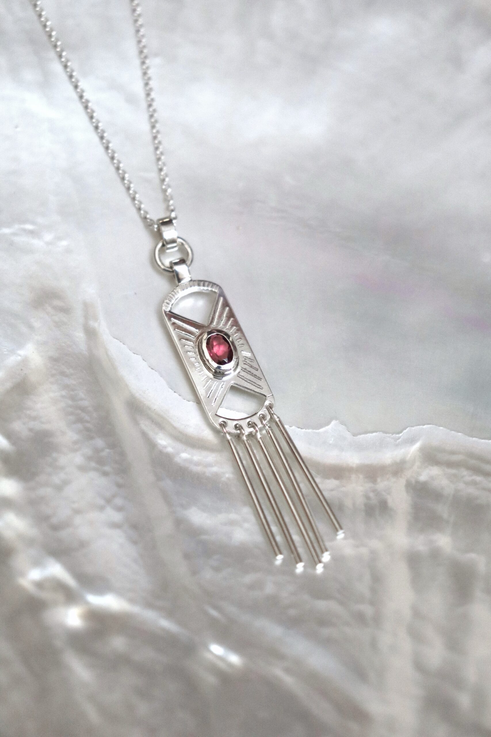 Pendentif pampilles et tourmaline en argent 925
